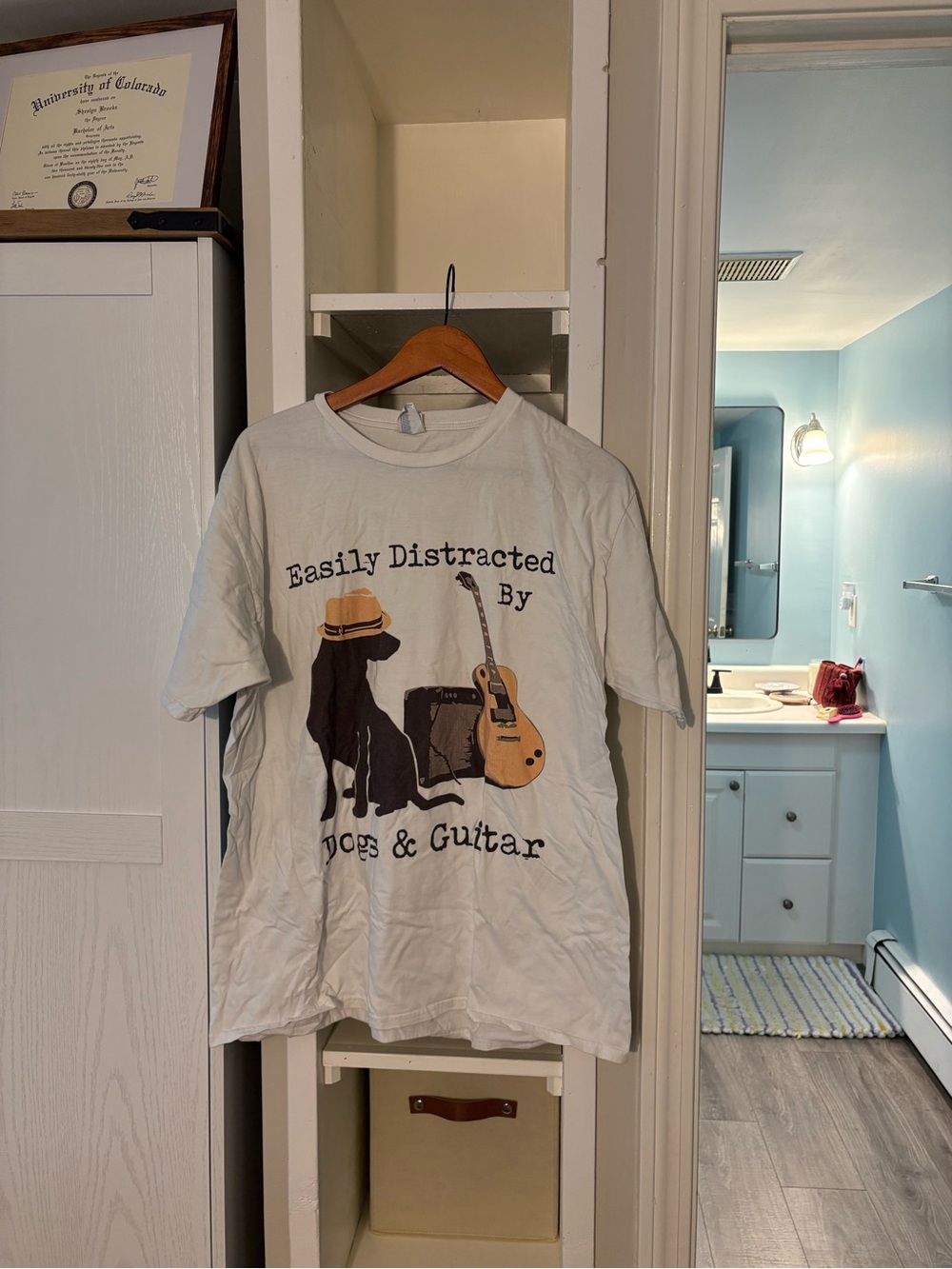 Easily Distracted By Dogs & Guitar Graphic Tee - White